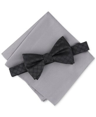 Alfani Men's Black Pre Tied Gahln Check Bow Tie and Shimmer Pocket Square Set | Alfani In Lebanon