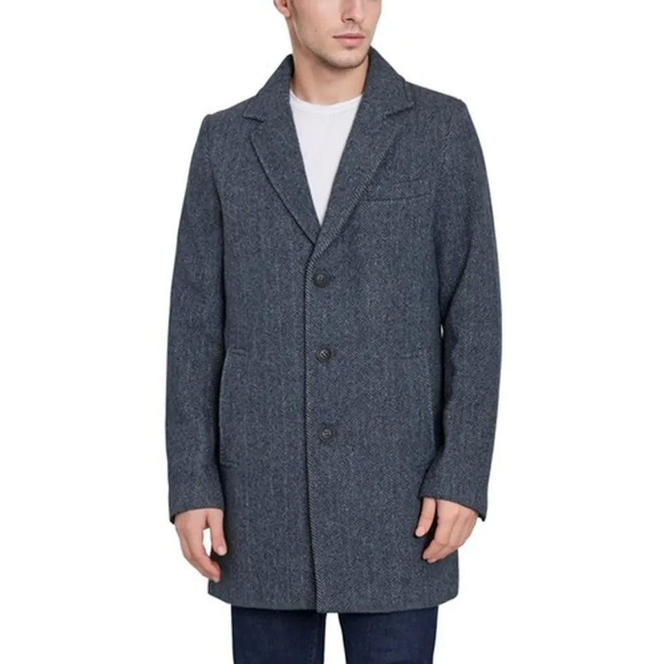 Sean John Men's Navy Herringbone Wool-Blend Over coat