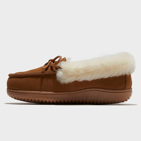 Dluxe By Dearfoams Women's Chestnut Shearling Moc with Fur Casing Slippers | Dluxe By Dearfoams In Lebanon