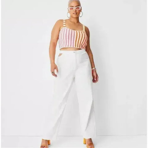 Future Collective Women's White Cut Out Waist Straight Leg Jeans |Future Collective In Lebanon