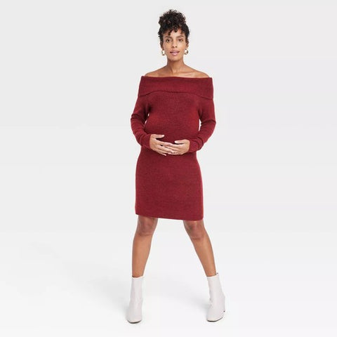 Isabel Women's Burgundy Off The Shoulder Maternity Sweater Dress  | Isabel in Lebanon