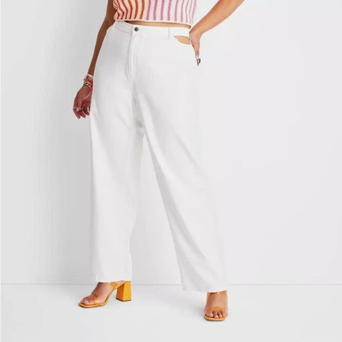 Future Collective Women's White Cut Out Waist Straight Leg Jeans |Future Collective In Lebanon