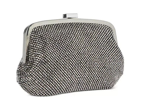INC International Concepts Women's Black Patsy Silver Diamond Mesh Frame Clutch Hand Bag | INC In Lebanon