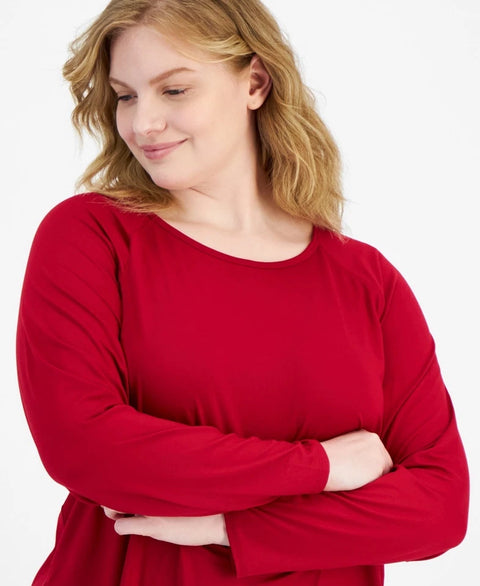 ID Ideology Women's Dark Red Plus Size Essentials Long Sleeve Blouse | ID Ideology In Lebanon