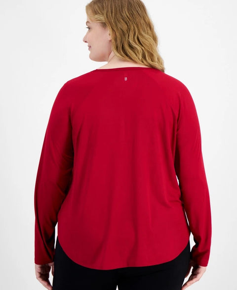 ID Ideology Women's Dark Red Plus Size Essentials Long Sleeve Blouse | ID Ideology In Lebanon