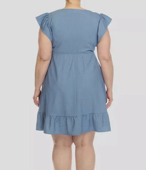 White Mark Women's Blue Ruffle Sleeve Knee Length Plus Size  Dress | White Mark In Lebanon