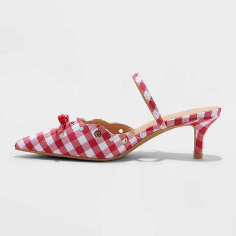 Wild Fable Women's Red & White Lysandra Gingham Eyelet Kitten Heels | Wild Fable In Lebanon
