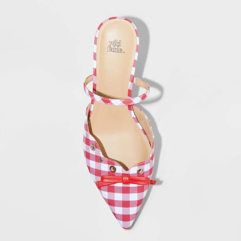 Wild Fable Women's Red & White Lysandra Gingham Eyelet Kitten Heels | Wild Fable In Lebanon