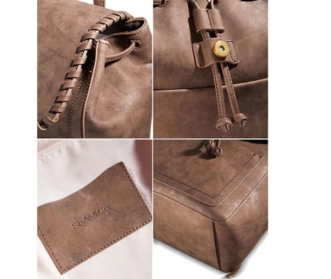 STYLE & CO Women's Brown Whip-Stitch Soft Leather Backpack | STYLE & CO In Lebanon