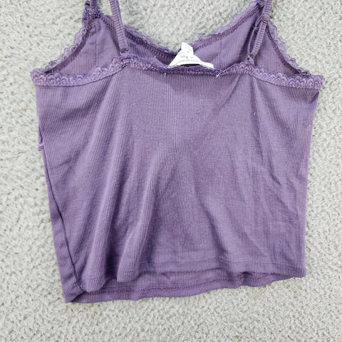 Hippie Rose Women's Purple Lace-Trim Ribbed Camisole Sleeveless Blouse | Hippie Rose In Lebanon