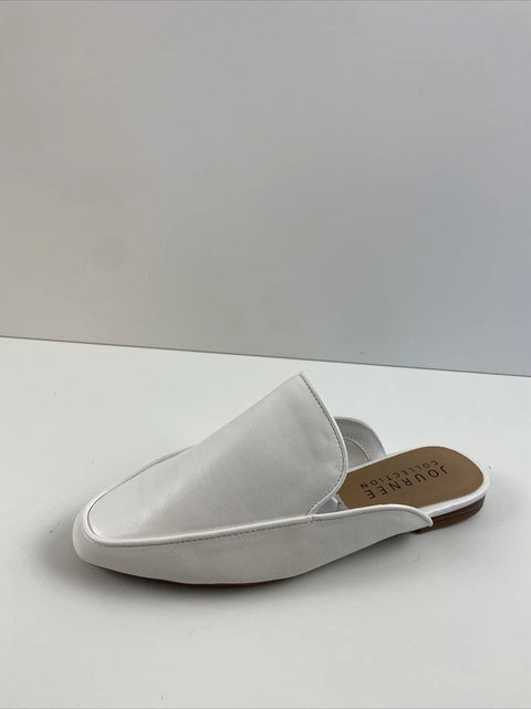 Journee Collection Women's White Akza White Faux Leather Round Toe Mule Flat | Journee Collection In Lebanon
