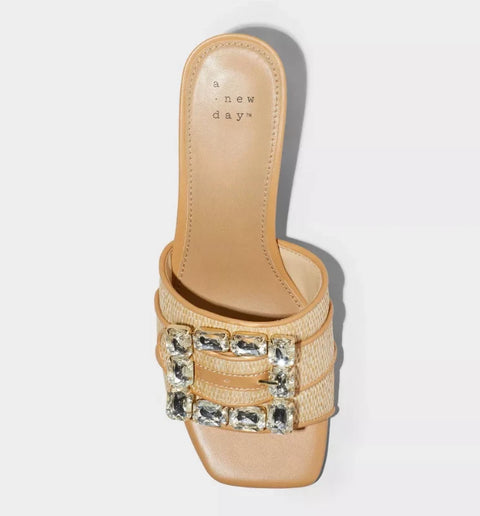 A New Day Women's Beige Kathleen Raffia Buckle Block Heels Sandals | A New Day In Lebanon