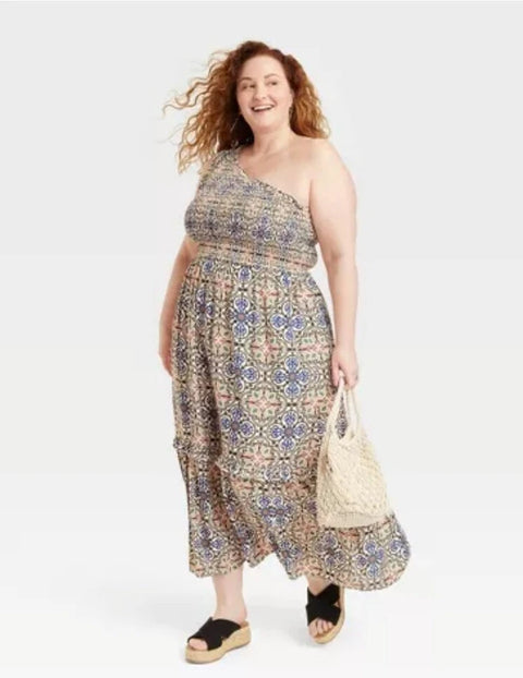 Knox Rose Women's Geometric Print One Shoulder A-Line Maxi Dress |Knox Rose In Lebanon