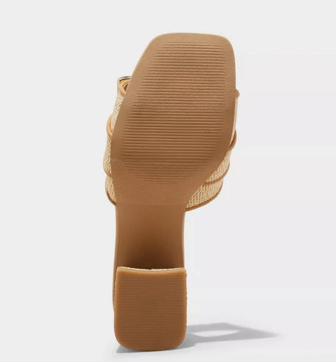 A New Day Women's Beige Kathleen Raffia Buckle Block Heels Sandals | A New Day In Lebanon