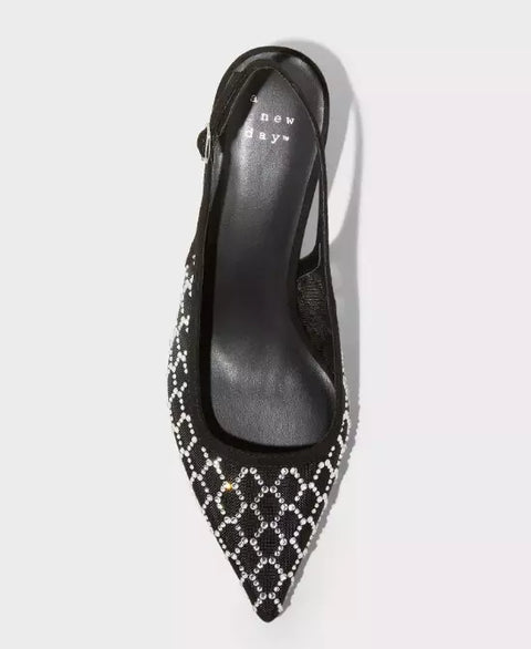 A New Day Women's Black Gigi Embellished Slingback Kitten Heels | A New Day In Lebanon