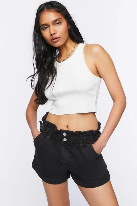 Forever 21 Women's Black Corduroy Paperbag Denim Short |Forever 21 In Lebanon