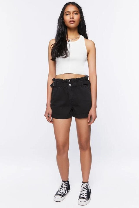 Forever 21 Women's Black Corduroy Paperbag Denim Short |Forever 21 In Lebanon