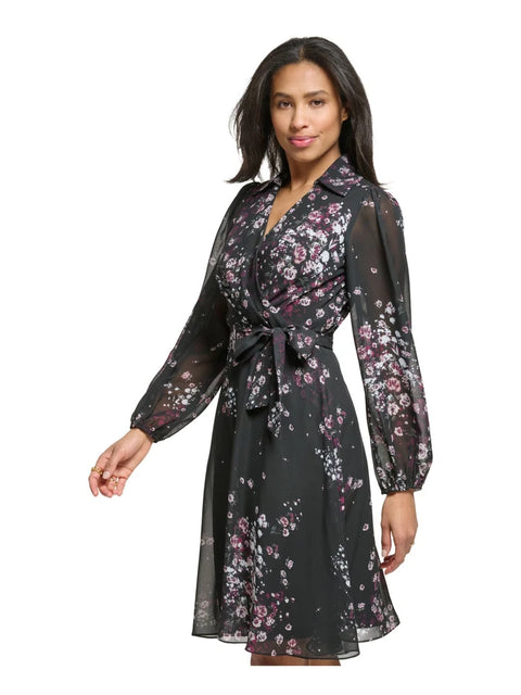 DKNY Women's Black Print Faux Wrap Dress | DKNY In Lebanon