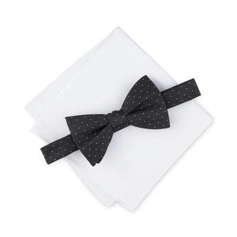 Alfani Men's Black Penn Geo-Print Bow Tie & White Pocket Square Set | Alfani In Lebanon