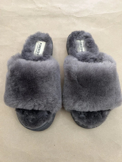 Fireside By Dearfoams Women's Dark Grey Slides Shearling Slipper| Dearfoams In Lebanon