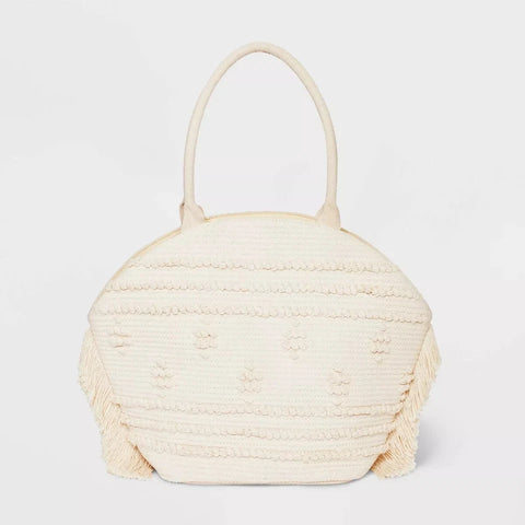 Shade & Shore Women's Off White Straw Fringe Tote Handbag | Shade & Shore In Lebanon