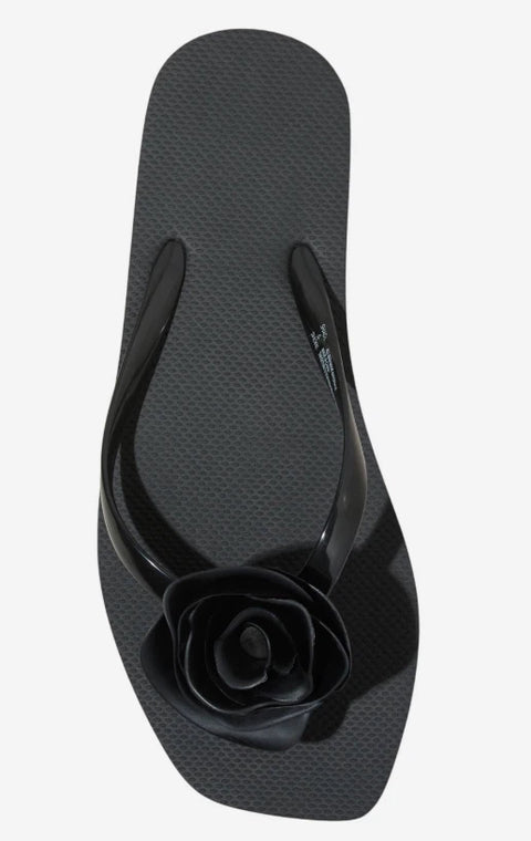 Shade & Shore Women's Black Rosie Rosette Thong Flip Flop Slipper | Shade & Shore In Lebanon