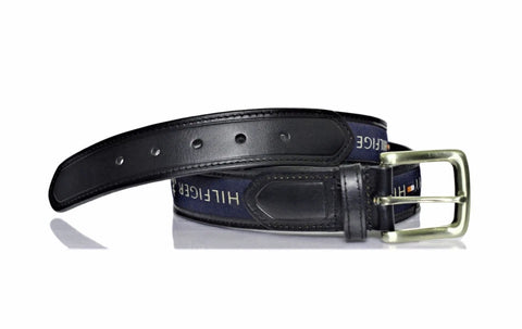 Tommy Hilfiger Men's Black And Navy Ribbon Inlay Logo Belt | Tommy Hilfiger In Lebanon