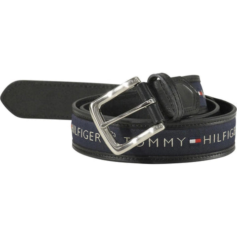 Tommy Hilfiger Men's Black And Navy Ribbon Inlay Logo Belt | Tommy Hilfiger In Lebanon