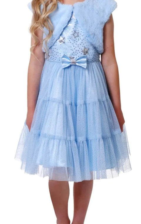 Jona Michelle Girl's Blue Sparkling Sequin Star Fanciful Dress With Vest |Jona Michelle In Lebanon