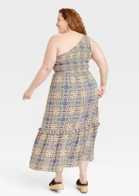 Knox Rose Women's Geometric Print One Shoulder A-Line Maxi Dress |Knox Rose In Lebanon