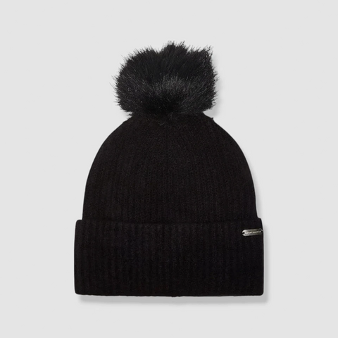 Steve Madden Women’s Black Solid Beanie With Faux Fur Pom|  Steve Madden in Lebanon