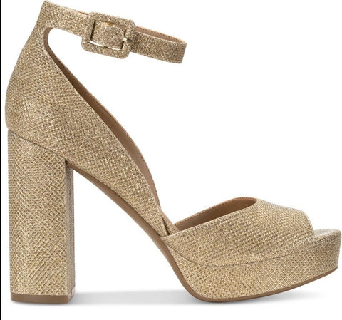 Sun + Stone Women's Gold Reemaa Peep Toe Block Platform Heeled Sandal | Sun + Stone In Lebanon