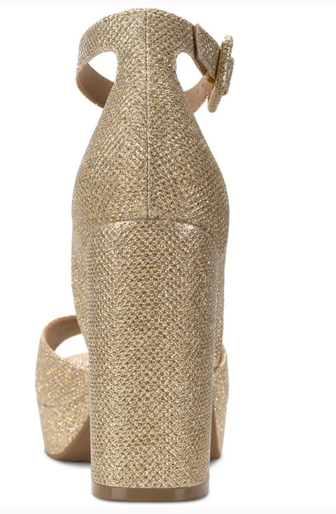 Sun + Stone Women's Gold Reemaa Peep Toe Block Platform Heeled Sandal | Sun + Stone In Lebanon