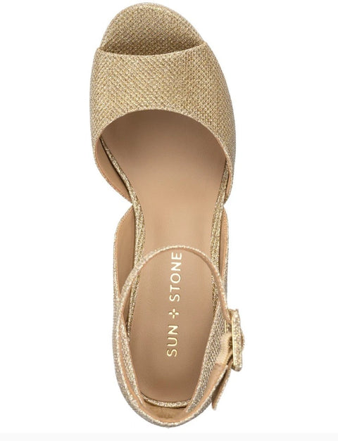 Sun + Stone Women's Gold Reemaa Peep Toe Block Platform Heeled Sandal | Sun + Stone In Lebanon
