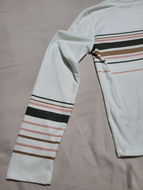 Beautees Girl's White Striped Long Sleeve Blouse | Beautees In Lebanon
