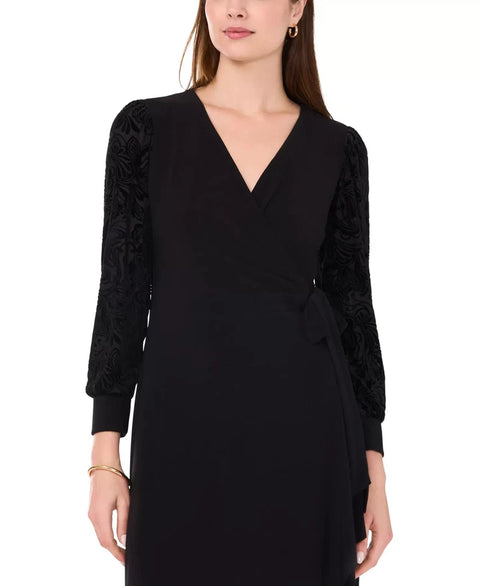 Sam & Jess Women's Black Dress Contrast-Sleeve Faux-Wrap  | Sam & Jess  in Lebanon