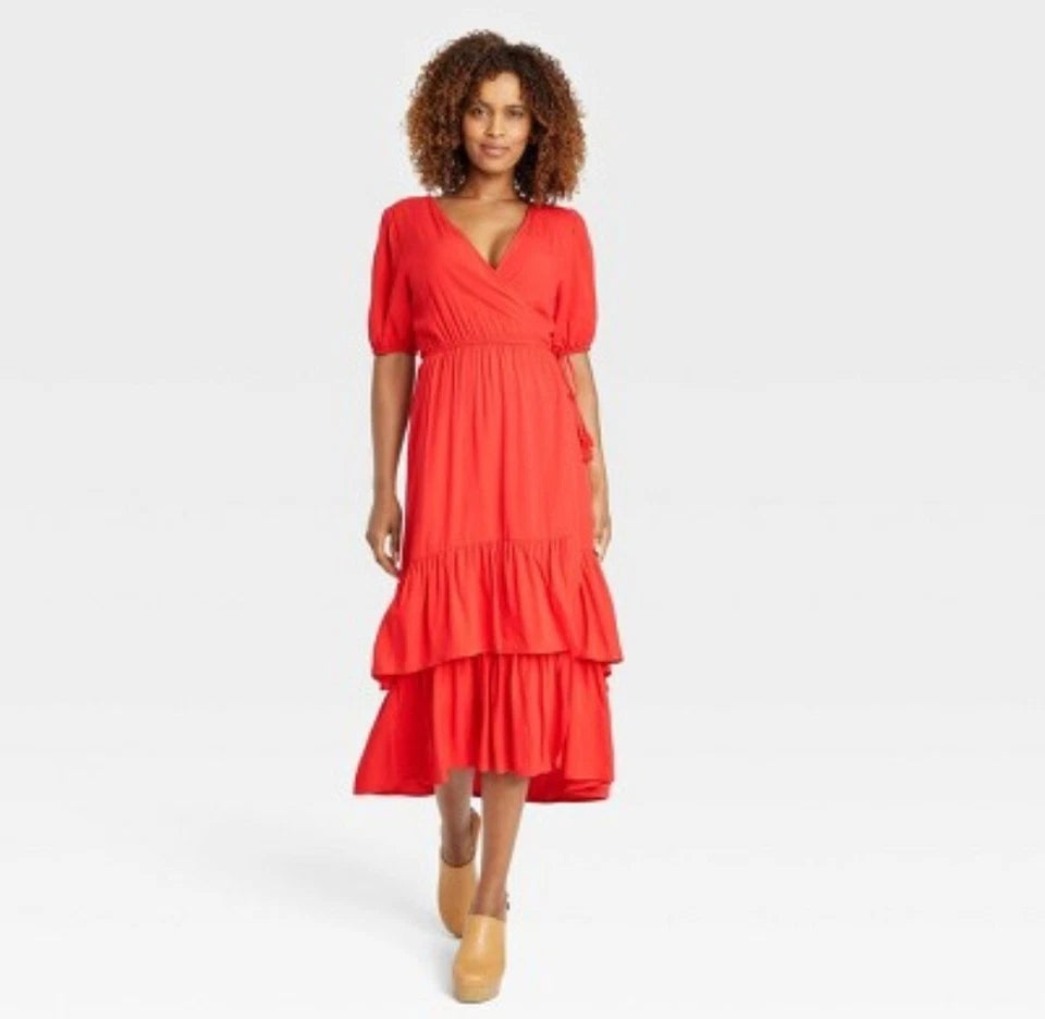 Knox Rose Women's Red Short Sleeve Wrap Dress |Knox Rose In Lebanon