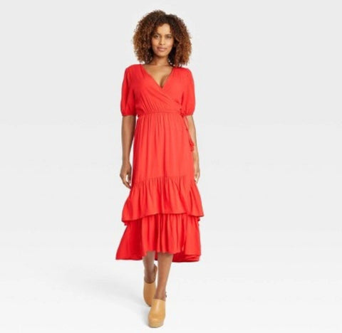 Knox Rose Women's Red Short Sleeve Wrap Dress |Knox Rose In Lebanon