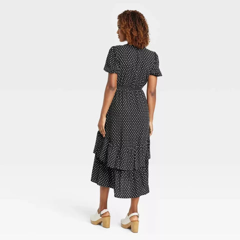 Knox Rose Women's Black Short Sleeve Wrap Dress | Knox Rose In Lebanon