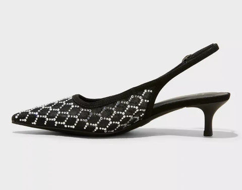 A New Day Women's Black Gigi Embellished Slingback Kitten Heels | A New Day In Lebanon