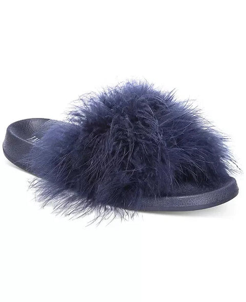 INC International Concepts Women's Navy Faux-Marabou Slide Slippers | INC International Concepts In Lebanon