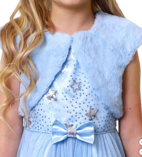 Jona Michelle Girl's Blue Sparkling Sequin Star Fanciful Dress With Vest |Jona Michelle In Lebanon