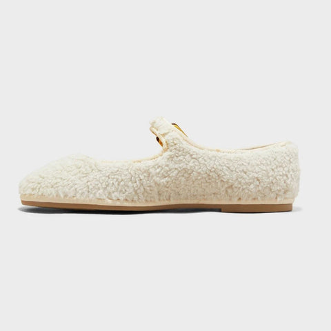 Universal Thread Women's Off White Halston Shearling Mary Jane Ballet Flats |Universal Thread In Lebanon