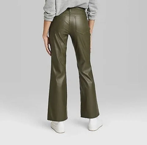 Wild Fable Women's Olive Green Low Rise Faux Leather Flare Pant | Wild Fable In Lebanon