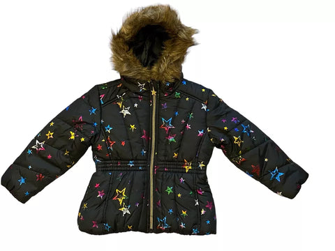 S Rothschild  Girl's Black Star Foil-Print Quilted Puffer Coat  |S Rothschild In Lebanon