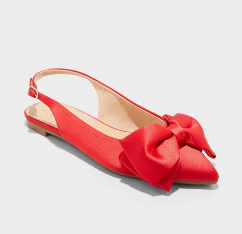 A New Day Women's Red Shelby Bow Slingback Ballet with Memory Foam Insole Flats |A New Day In Lebanon