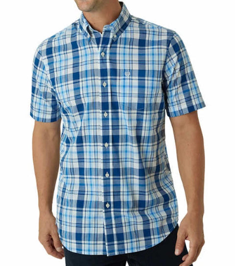 Chaps Men's White & Blue Short Sleeve Woven Shirt | Chaps In Lebanon