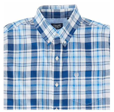 Chaps Men's White & Blue Short Sleeve Woven Shirt | Chaps In Lebanon