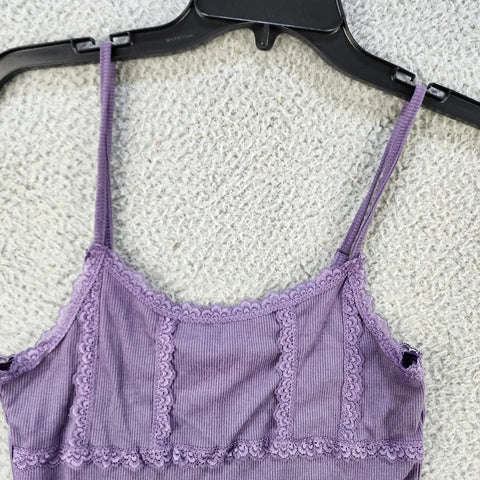 Hippie Rose Women's Purple Lace-Trim Ribbed Camisole Sleeveless Blouse | Hippie Rose In Lebanon