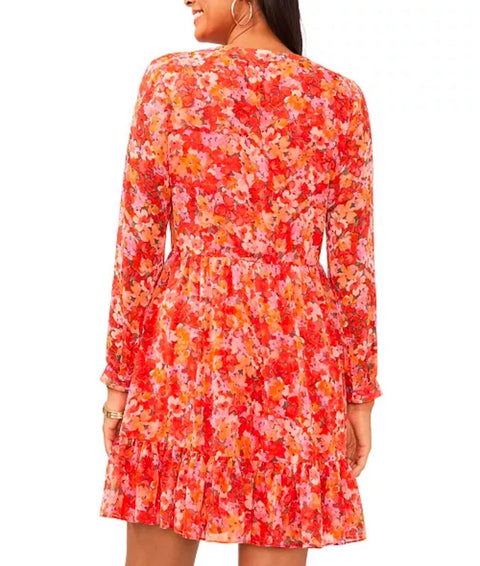 Vince Camuto Women's Floral Printed, Long Sleeve, Split Neck Dress | Vince Camuto In Lebanon